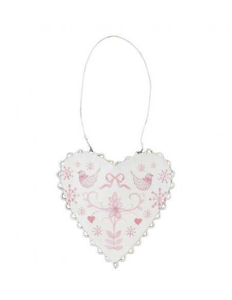 Pendantif coeur décor blanc et rose