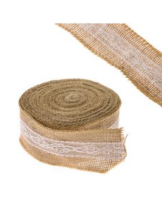Ruban de jute avec dentelle au centre