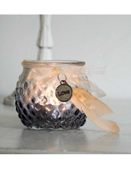 Photophore Love verre bleuté