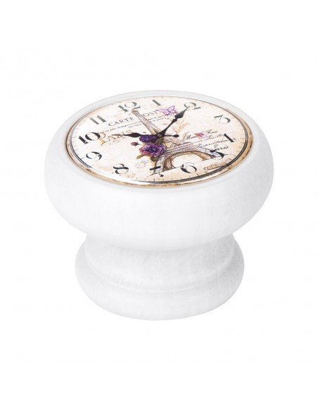 Bouton de tiroir bois blanc Horloge Paris 40 mm