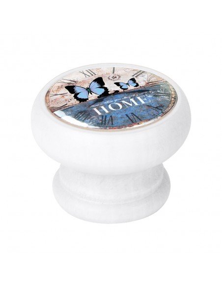 Bouton de tiroir bois blanc Horloge 40 mm