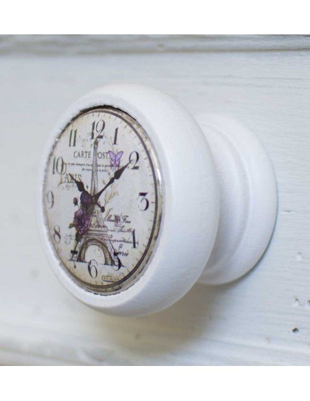 Bouton de tiroir bois blanc Horloge Paris 40 mm