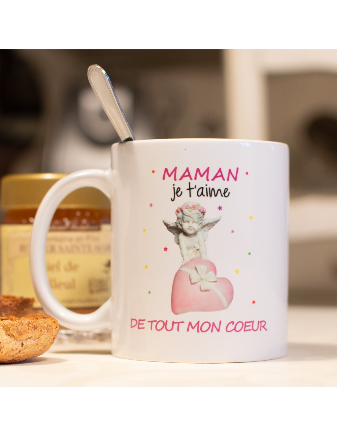 Tasse-Mug Maman Je t'Aime de Tout Mon Cœur- Idée Cadeau Maman Original  Anniversaire Fête de Mères Noël L'Esprit des Anges