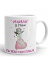 Tasse-Mug Maman -Je t'Aime de Tout Mon Cœur- La Meilleure Des Mamans Personnalisé Thé Café Déjeuner Fête Anniversaire 350 ml