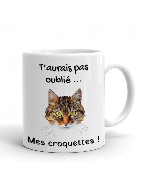 Tasse-Mug Humour Chat-T'aurais Pas Oublié Mes Croquettes- Céramique Blanche 350 ml Ø 8.2 cm Haut 9.8 cm