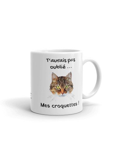 Tasse-Mug Humour Chat-T'aurais Pas Oublié Mes Croquettes- Céramique Blanche 350 ml Ø 8.2 cm Haut 9.8 cm