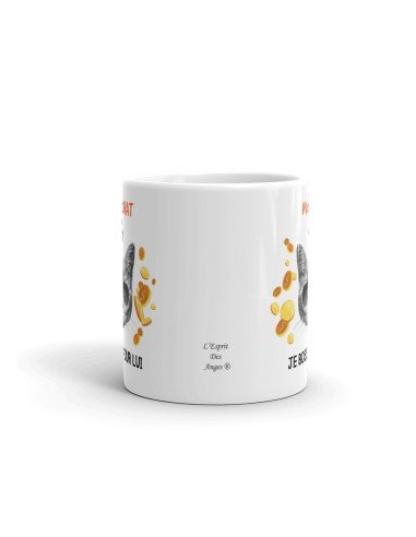 Tasse-Mug Mon Chat Je Bosse Pour Lui- Humour Animaux Céramique Blanche 350 ml Ø 8.2 cm Haut 9.8 cm