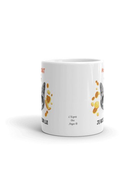 Tasse-Mug Mon Chat Je Bosse Pour Lui- Humour Animaux Céramique Blanche 350 ml Ø 8.2 cm Haut 9.8 cm