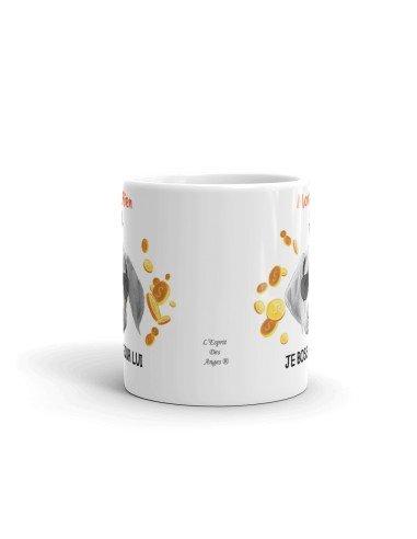 Tasse-Mug Mon Chien Je Bosse Pour Lui- Humour Animaux Céramique Blanche 350 ml Ø 8.2 cm Haut 9.8 cm