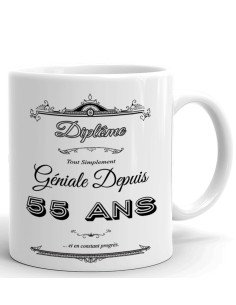 Cadeau Anniversaire Femme 55 ans - Tasse Mug - Diplôme Tout Simplement Géniale Depuis 55 ans - Original Personnalisé