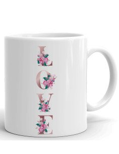 Mug Cadeau Couple Amour-Mot LOVE Lettres Fleuries Roses - Idée Saint Valentin Anniversaire  Mariage Message original