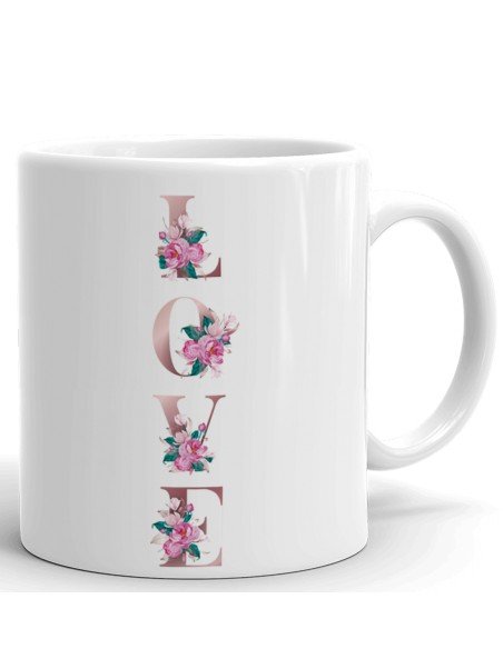 Mug Cadeau Couple Amour-Mot LOVE Lettres Fleuries Roses - Idée Saint Valentin Anniversaire  Mariage Message original