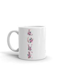 Mug Cadeau Couple Amour-Mot LOVE Lettres Fleuries Roses - Idée Saint Valentin Anniversaire  Mariage Message original 2