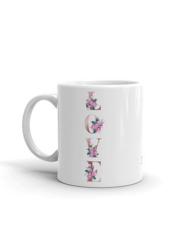 Mug Cadeau Couple Amour-Mot LOVE Lettres Fleuries Roses - Idée Saint Valentin Anniversaire  Mariage Message original