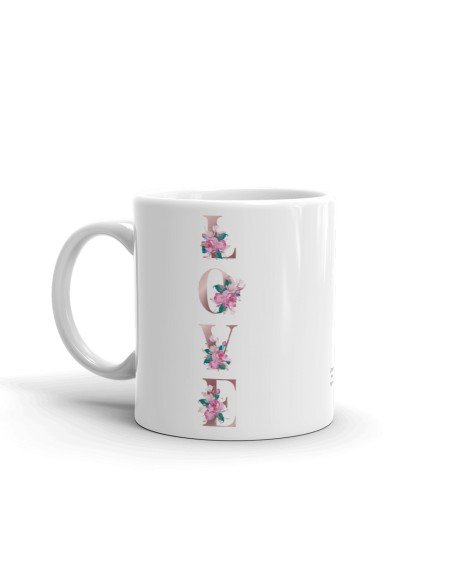 Mug Cadeau Couple Amour-Mot LOVE Lettres Fleuries Roses - Idée Saint Valentin Anniversaire  Mariage Message original