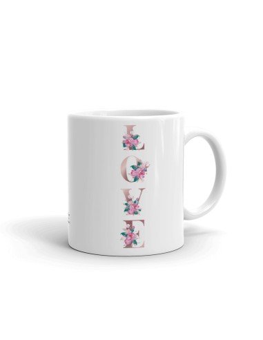 Mug Cadeau Couple Amour-Mot LOVE Lettres Fleuries Roses - Idée Saint Valentin Anniversaire  Mariage Message original