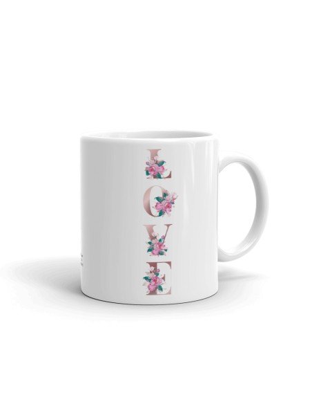 Mug Cadeau Couple Amour-Mot LOVE Lettres Fleuries Roses - Idée Saint Valentin Anniversaire  Mariage Message original