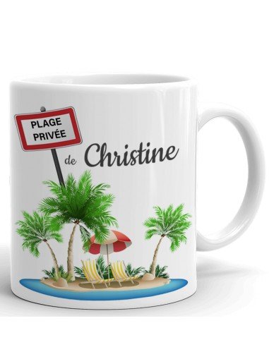 Mug a Personnaliser Prénom - Plage Privée De "Prénom"- Cadeau personnalisable Femme Maman Anniversaire Fête Original