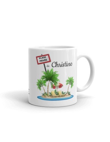 Mug a Personnaliser Prénom - Plage Privée De "Prénom"- Cadeau personnalisable Femme Maman Anniversaire Fête Original