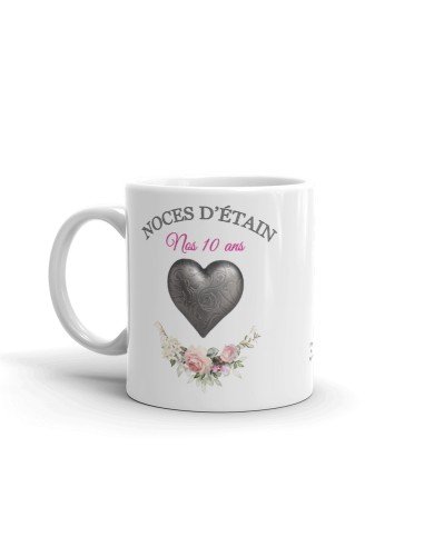 Tasse-Mug Cadeau Anniversaire 10 Ans de Mariage Noce d'Étain Original Amour Couple Romantique
