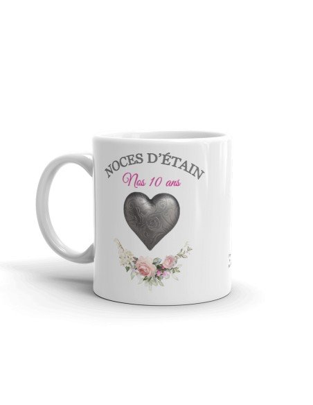 Tasse-Mug Cadeau Anniversaire 10 Ans de Mariage Noce d'Étain Original Amour Couple Romantique
