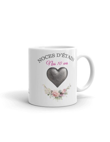 Tasse-Mug Cadeau Anniversaire 10 Ans de Mariage Noce d'Étain Original Amour Couple Romantique