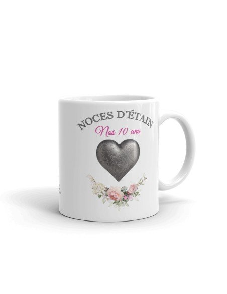 Tasse-Mug Cadeau Anniversaire 10 Ans de Mariage Noce d'Étain Original Amour Couple Romantique