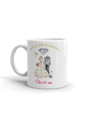 Tasse-Mug Cadeau Anniversaire 60 Ans de Mariage Noce de Diamant Original Amour Couple Romantique