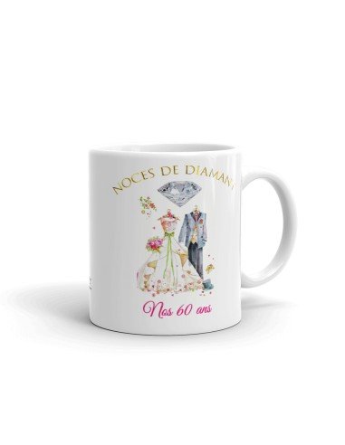 Tasse-Mug Cadeau Anniversaire 60 Ans de Mariage Noce de Diamant Original Amour Couple Romantique