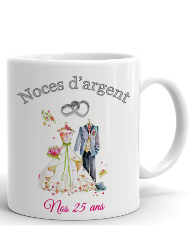 Tasse-Mug Cadeau Anniversaire 25 Ans de Mariage Noce d' Argent Original Amour Couple Romantique