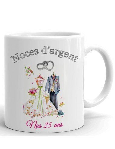 Tasse-Mug Cadeau Anniversaire 25 Ans de Mariage Noce d' Argent Original Amour Couple Romantique