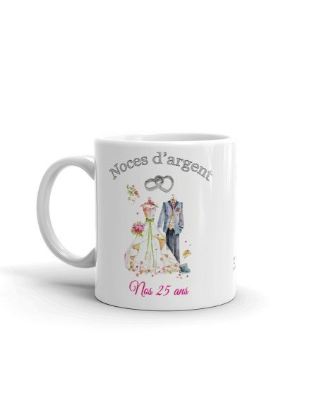 Tasse-Mug Cadeau Anniversaire 25 Ans de Mariage Noce d' Argent Original Amour Couple Romantique