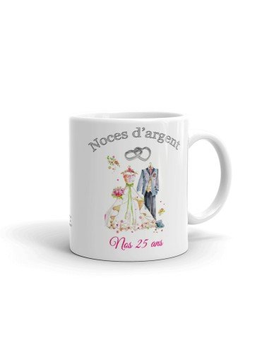 Tasse-Mug Cadeau Anniversaire 25 Ans de Mariage Noce d' Argent Original Amour Couple Romantique