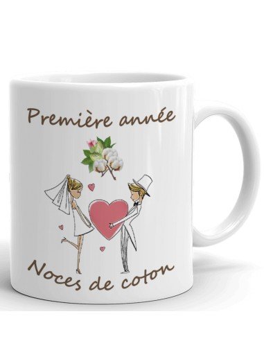 Tasse-Mug Cadeau Anniversaire 1 An de Mariage Noce de Coton  Original Amour Couple Romantique