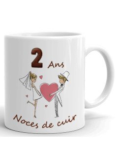 Tasse-Mug Cadeau Anniversaire 2 Ans de Mariage Noce de Cuir Original Amour Couple Romantique
