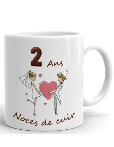 Tasse-Mug Cadeau Anniversaire 2 Ans de Mariage Noce de Cuir Original Amour Couple Romantique