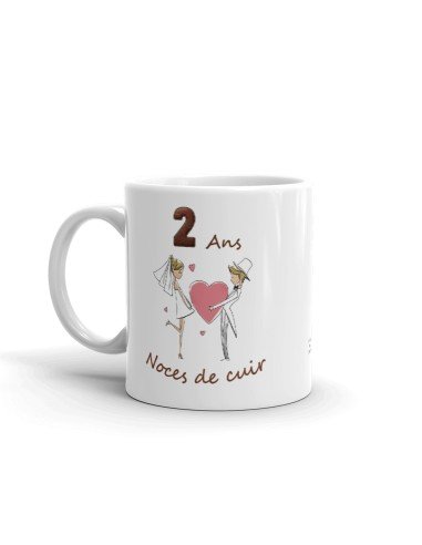 Tasse-Mug Cadeau Anniversaire 2 Ans de Mariage Noce de Cuir Original Amour Couple Romantique