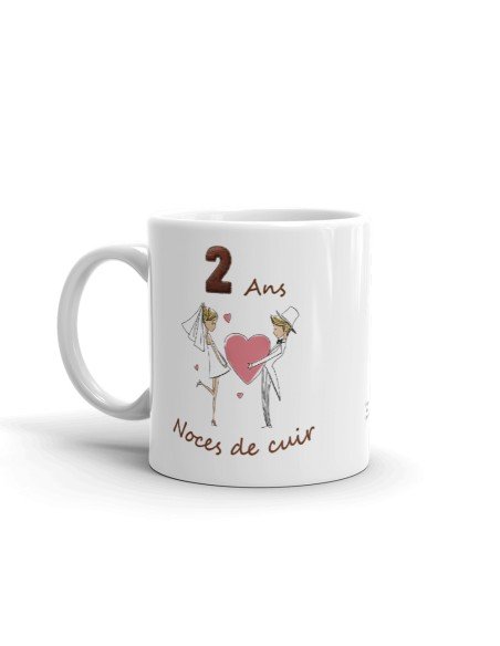 Tasse-Mug Cadeau Anniversaire 2 Ans de Mariage Noce de Cuir Original Amour Couple Romantique