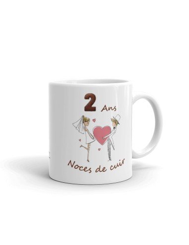 Tasse-Mug Cadeau Anniversaire 2 Ans de Mariage Noce de Cuir Original Amour Couple Romantique