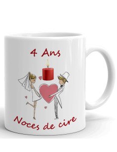 Tasse-Mug Cadeau Anniversaire 4 Ans de Mariage Noce de Cire Original Amour Couple Romantique