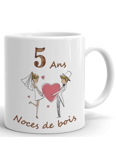 Tasse-Mug Cadeau Anniversaire 5 Ans de Mariage Noce de Bois Original Amour Couple Romantique