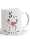 Tasse-Mug Cadeau Anniversaire 5 Ans de Mariage Noce de Bois Original Amour Couple Romantique