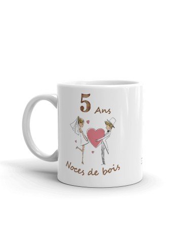 Tasse-Mug Cadeau Anniversaire 5 Ans de Mariage Noce de Bois Original Amour Couple Romantique