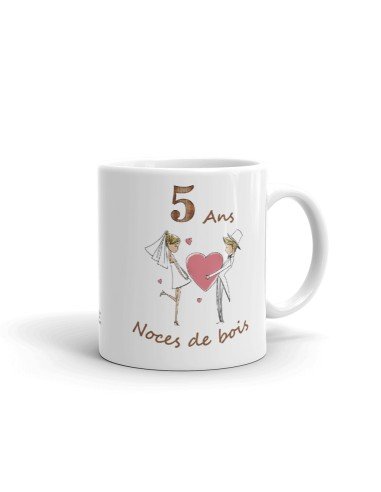 Tasse-Mug Cadeau Anniversaire 5 Ans de Mariage Noce de Bois Original Amour Couple Romantique
