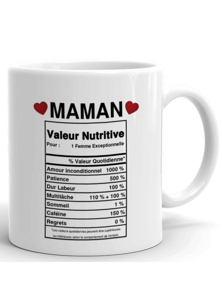Tasse-Mug Cadeau Maman -Étiquette Valeur Nutritive Exceptionnelle- Idée Cadeau Humour Maman Original Anniversaire Fête de Mères 