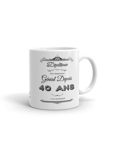 Tasse Mug Cadeau Anniversaire- Diplôme Tout Simplement Génial Depuis 40 Ans - Idée Original Personnalisé