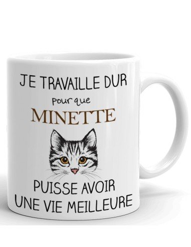Tasse Mug Personnalisable Nom du Chat- Je travaille dur pour que mon chat puisse avoir une vie meilleure - Cadeau à Personnalise
