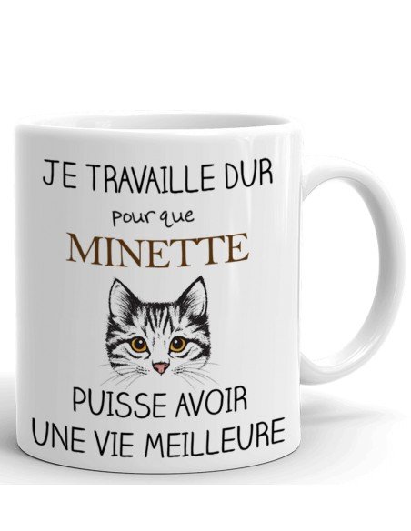 Tasse Mug Personnalisable Nom du Chat- Je travaille dur pour que mon chat puisse avoir une vie meilleure - Cadeau à Personnalise