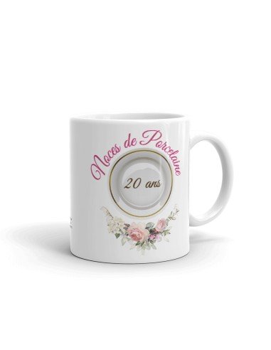 Tasse-Mug Cadeau Anniversaire 20 Ans de Mariage Noce de Porcelaine Original Amour Couple Romantique