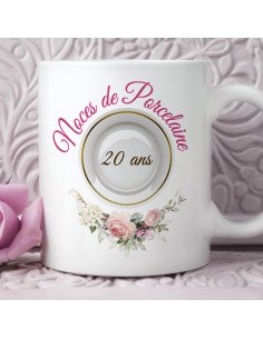 Tasse-Mug Cadeau Anniversaire 20 Ans de Mariage Noce de Porcelaine Original Amour Couple Romantique 2